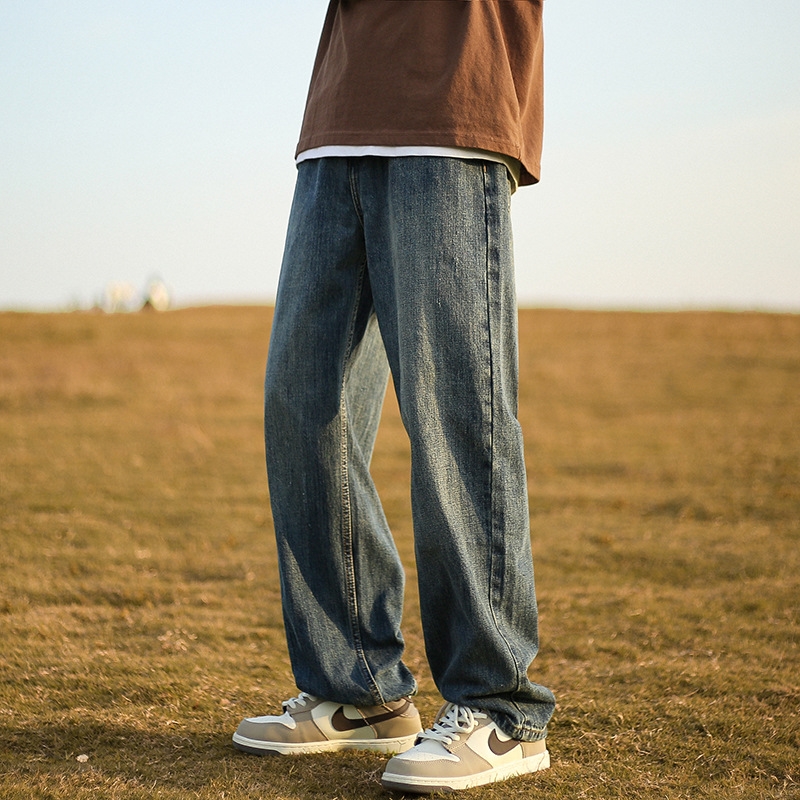 Джинсы мужские винтажные прямые длинные черного цвета оптом из Китая