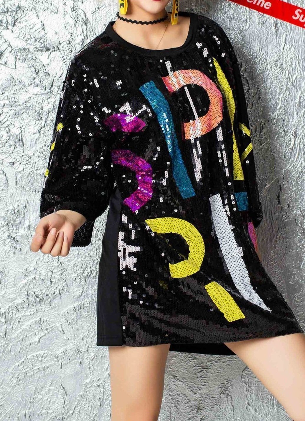 Женская футболка с широкими рукавами и блестками оптом