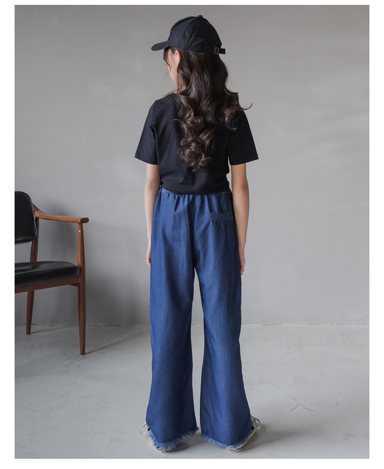 Джинсы для девочек 2021 летняя свободная тонкая шелковая прямая штаны с высокой талией оптом из Китая