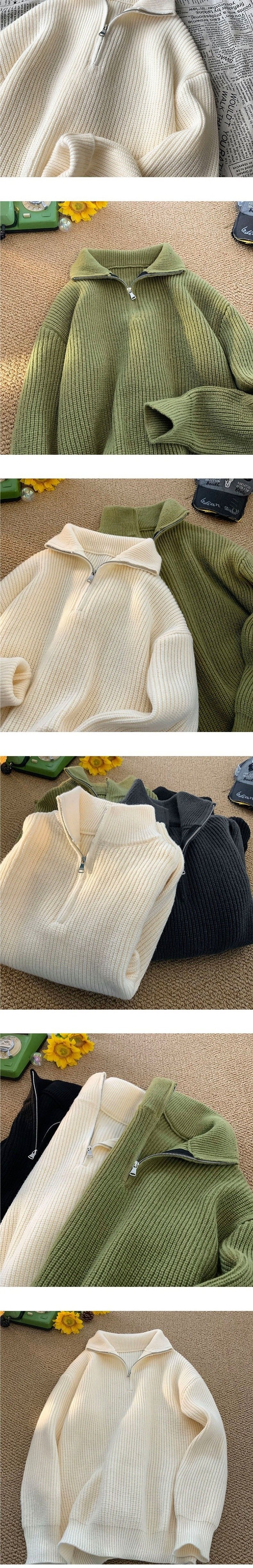 Мужской свитер с высоким воротником и полукруглой молнией оптом