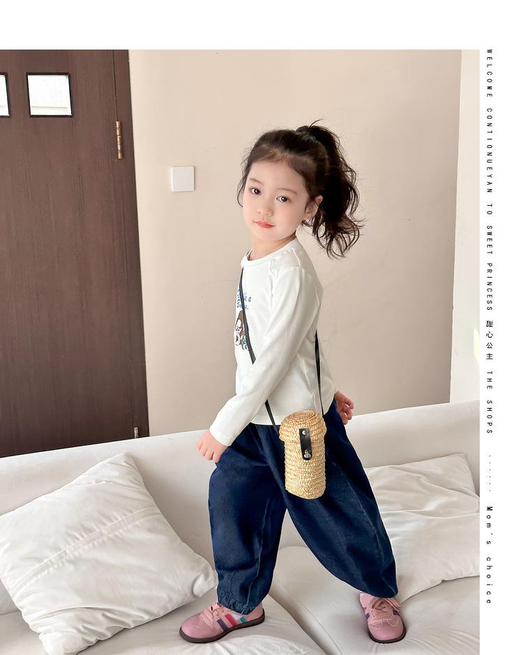 Джинсы для девочек 2024 весна новые широкие брюки для детей оптом из Китая