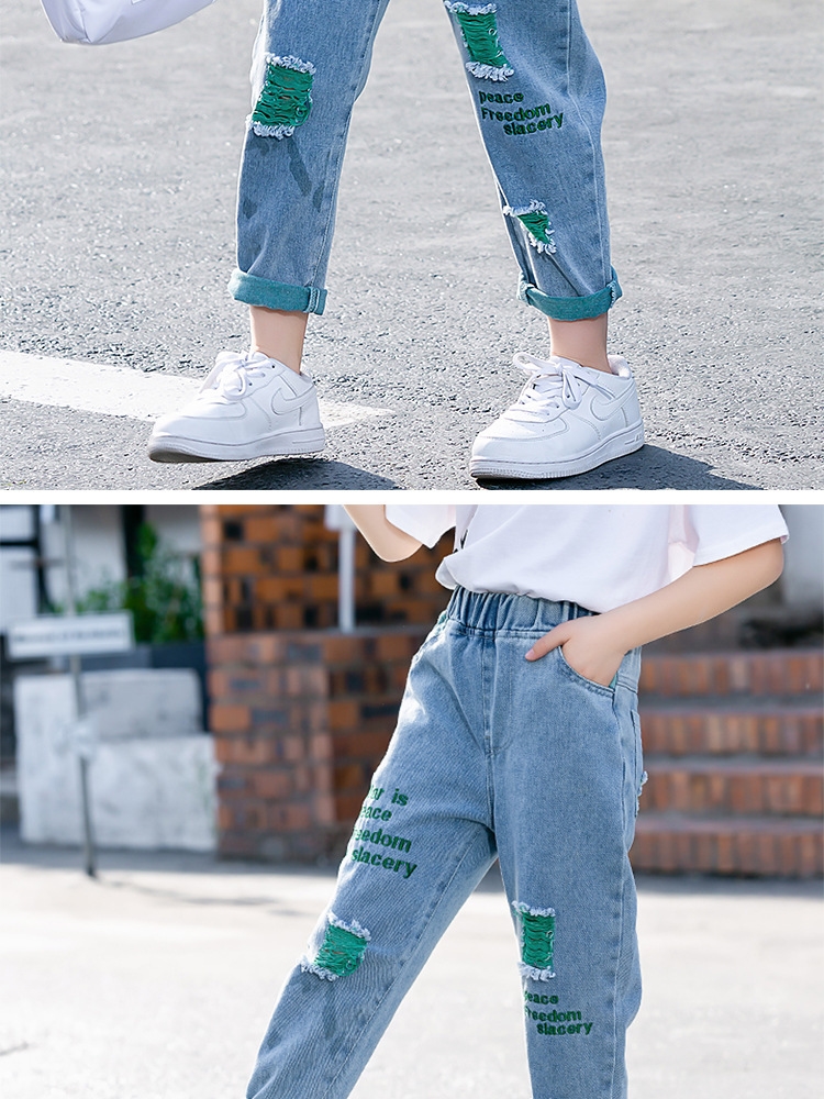 Летние джинсы для девочек с вышивкой и дырками оптом из Китая