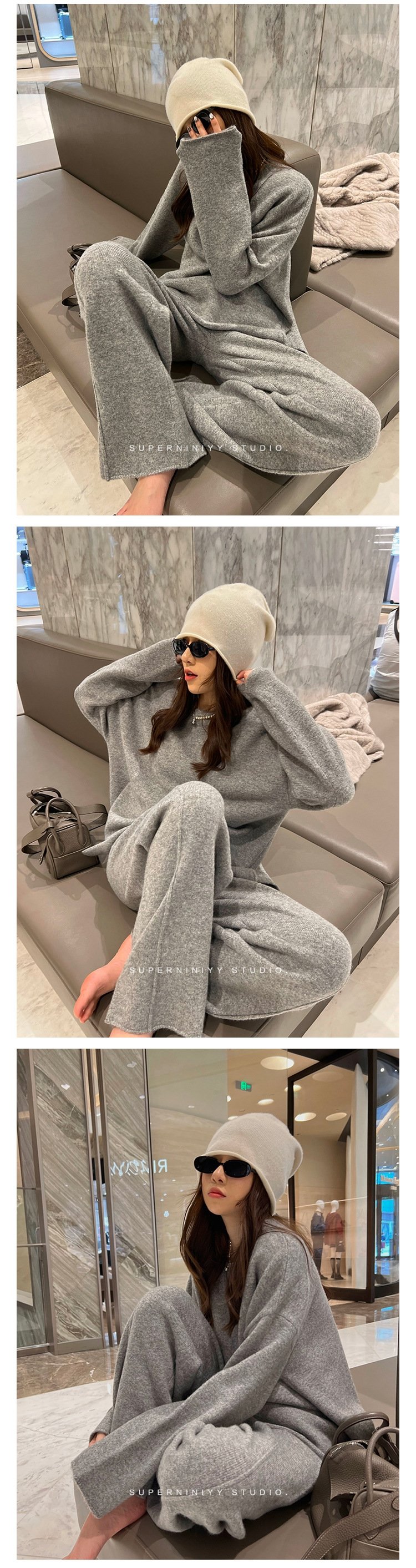 Набор из мягкого шерстяного свитера и широких брюк оптом из Китая