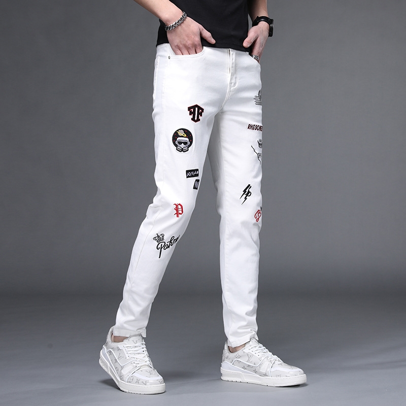 Мужские джинсы суженные белые оптом из Китая