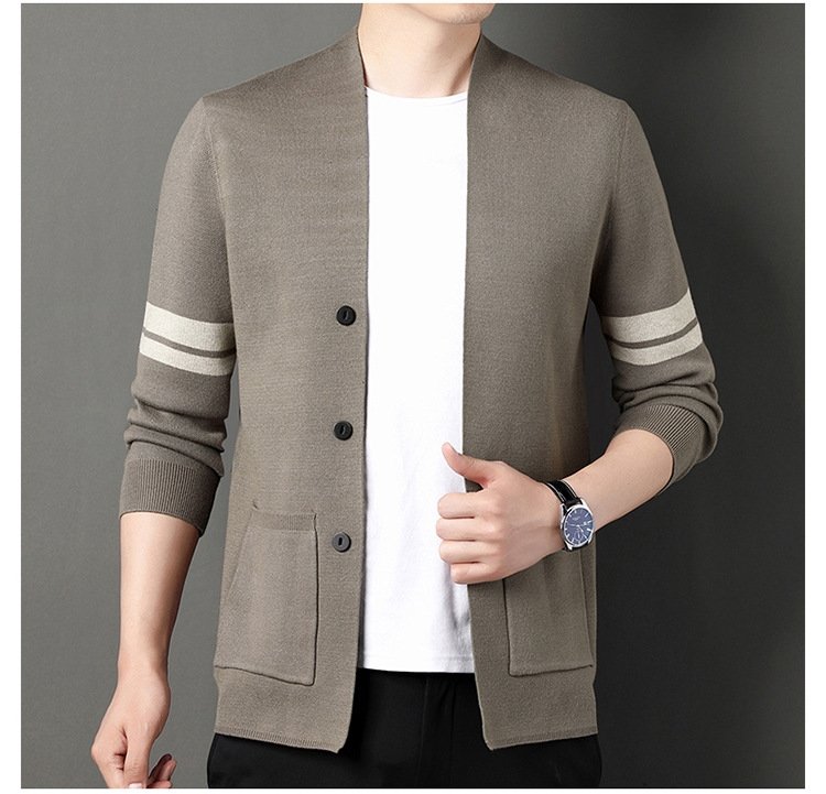 Мужская тонкая кардиган-жакет в полоску оптом