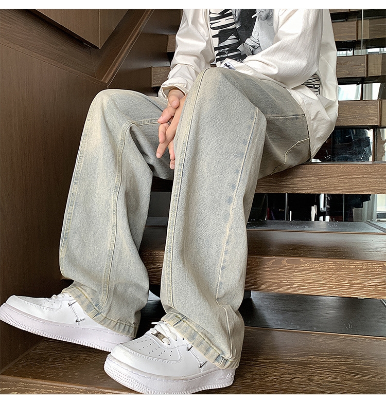 Джинсы мужские 2024 новинка весна осень тонкие американские уличные широкие прямые свободные брюки оптом из Китая