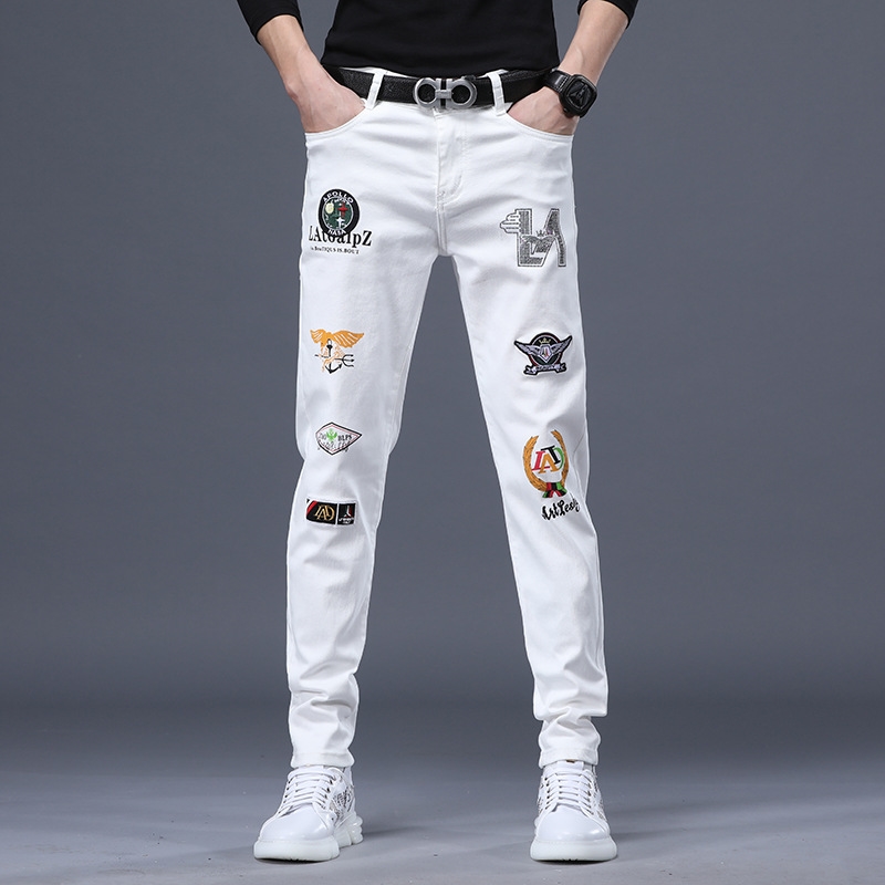 Мужские джинсы суженные белые оптом из Китая