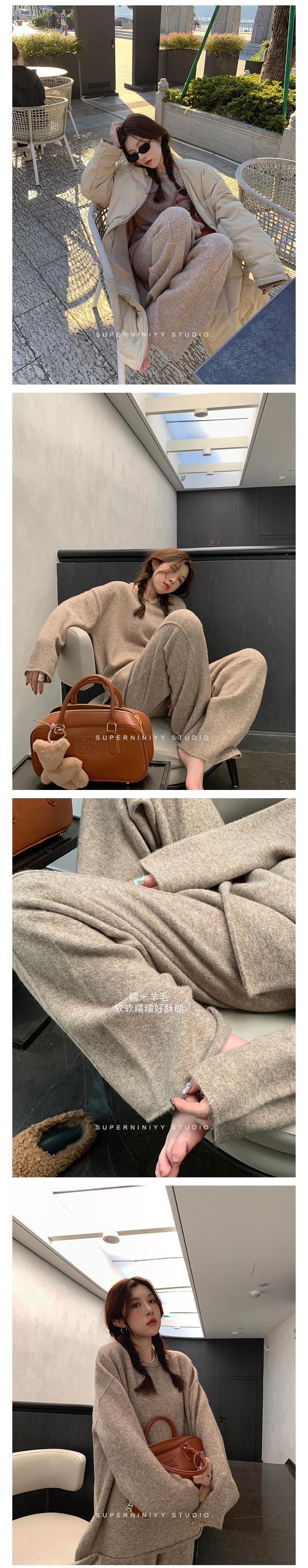 Набор из мягкого шерстяного свитера и широких брюк оптом из Китая