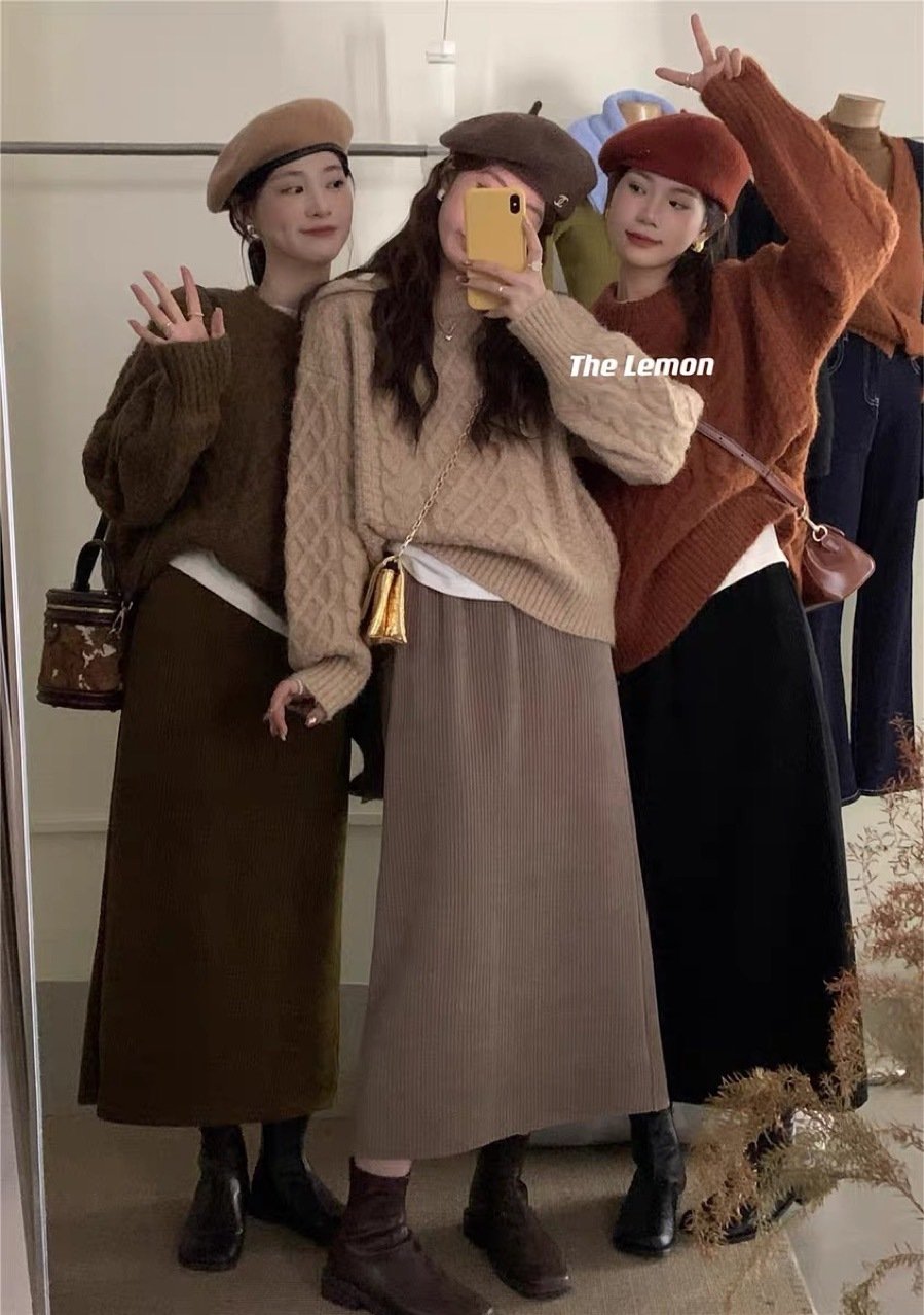 Шерстяная юбка с высокой талией и разрезом на осень-зиму оптом из Китая