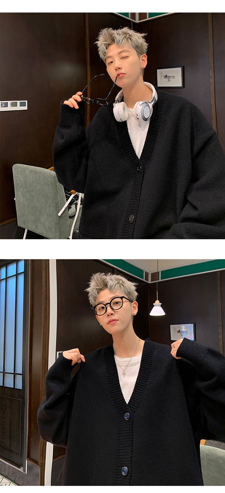 Мужской свитер V-образный вырез осенне-зимний японский ретро-ленивый вязаный свитер в стиле хип-хоп свободный наружный свитер оптом