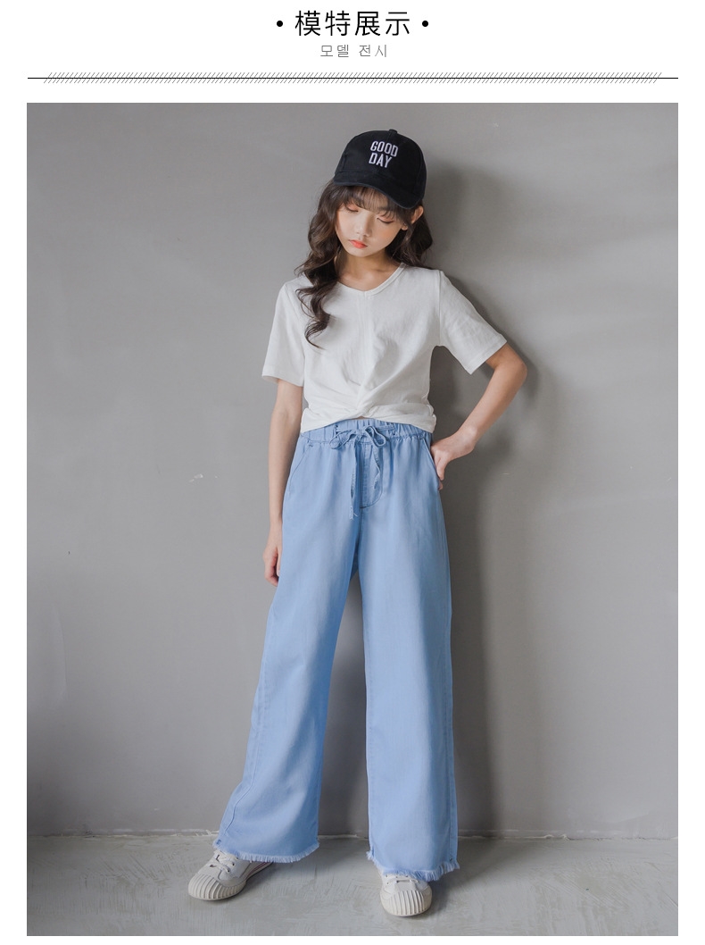 Джинсы для девочек 2021 летняя свободная тонкая шелковая прямая штаны с высокой талией оптом из Китая