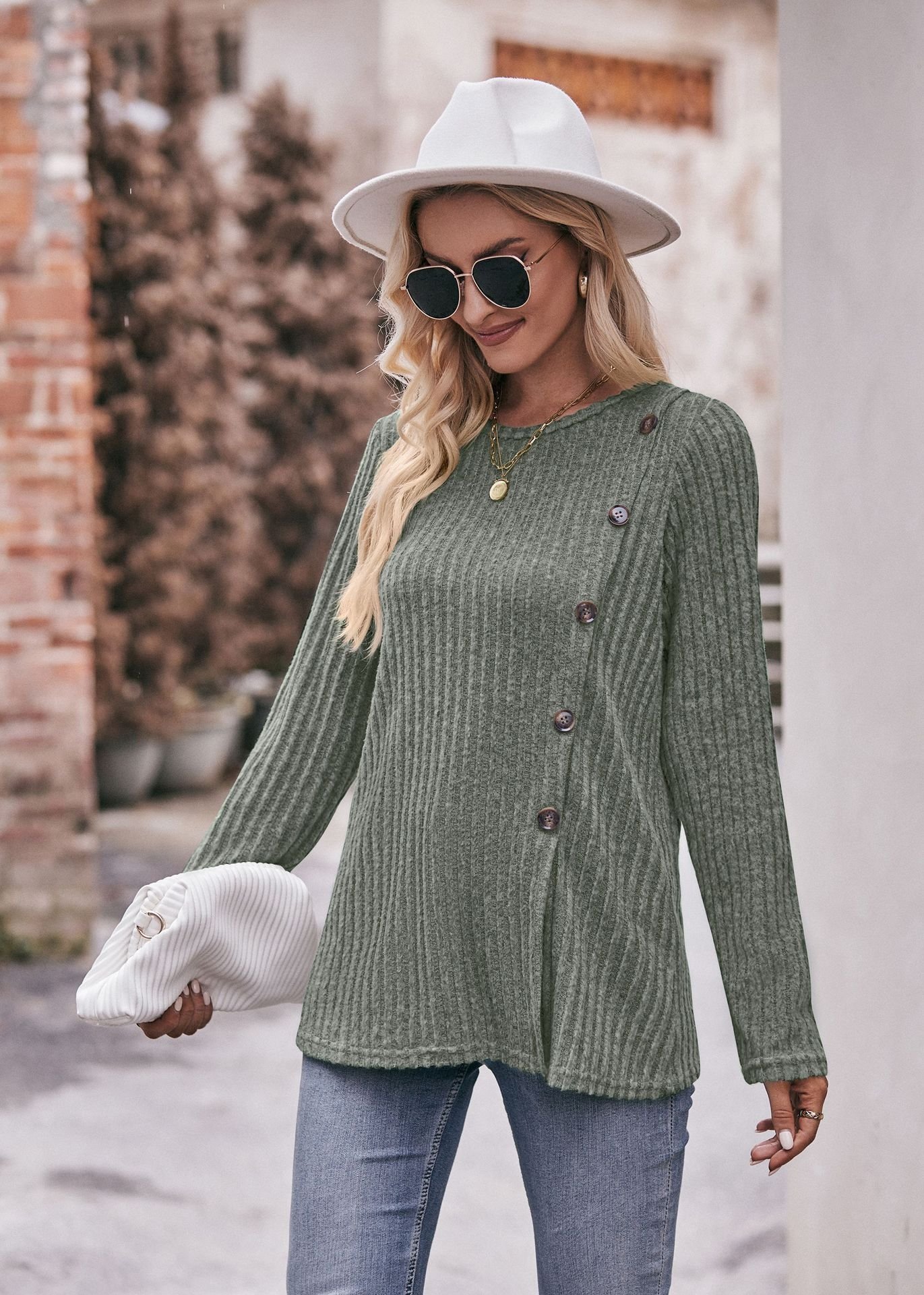 Женская футболка с круглым вырезом и пуговицами оптом из Китая