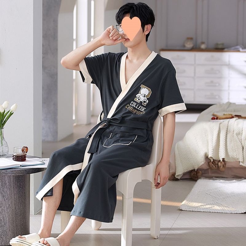 Мужской халат из чистого хлопка с коротким рукавом оптом