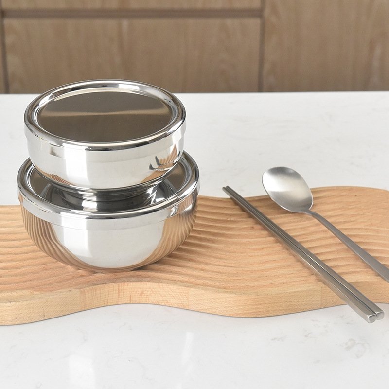 Детская круглая двухслойная нержавеющая стальная миска с крышкой оптом