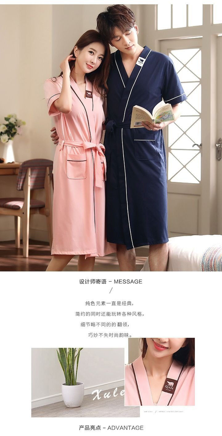Халат для сна летний длинный сексуальный хлопковый для женщин и мужчин 100% хлопок больших размеров тонкий для пар оптом