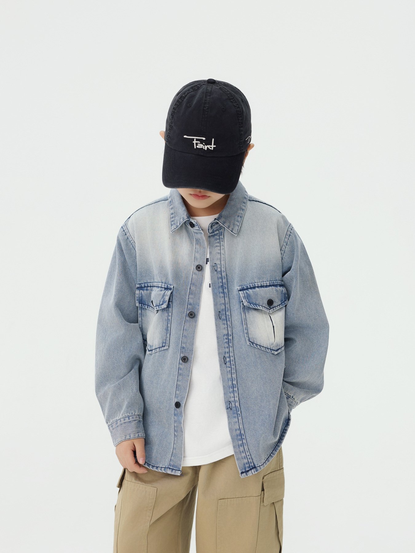 Детская джинсовая рубашка с длинным рукавом оптом из Китая