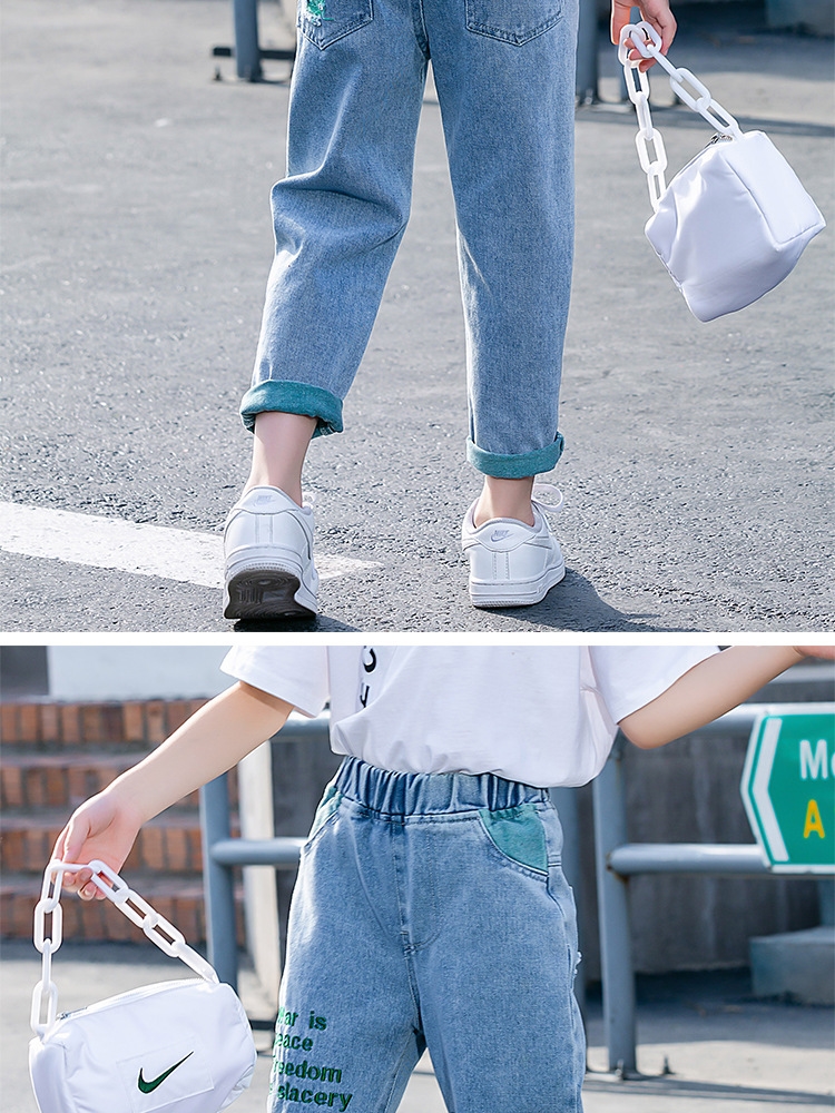 Летние джинсы для девочек с вышивкой и дырками оптом из Китая