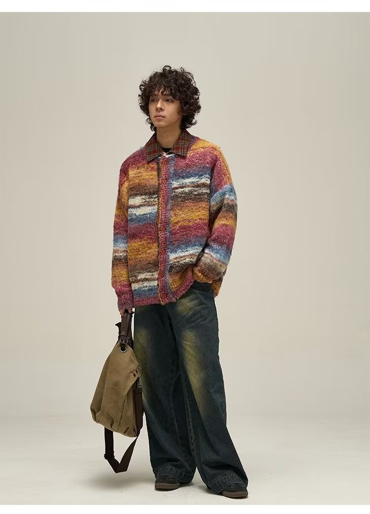 Ретро полосатый свитер с круглым вырезом оптом