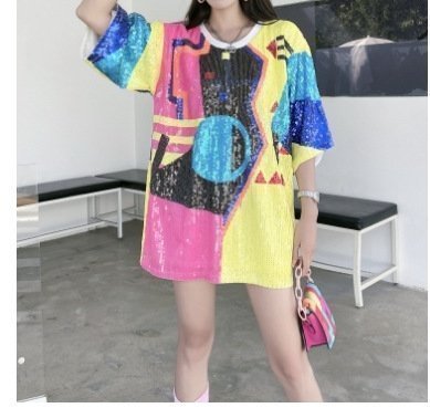 Женская футболка с широкими рукавами и блестками оптом