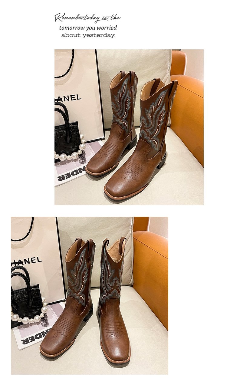 Женские сапоги рыцаря с вышивкой V-образного выреза 2024 весна-осень оптом