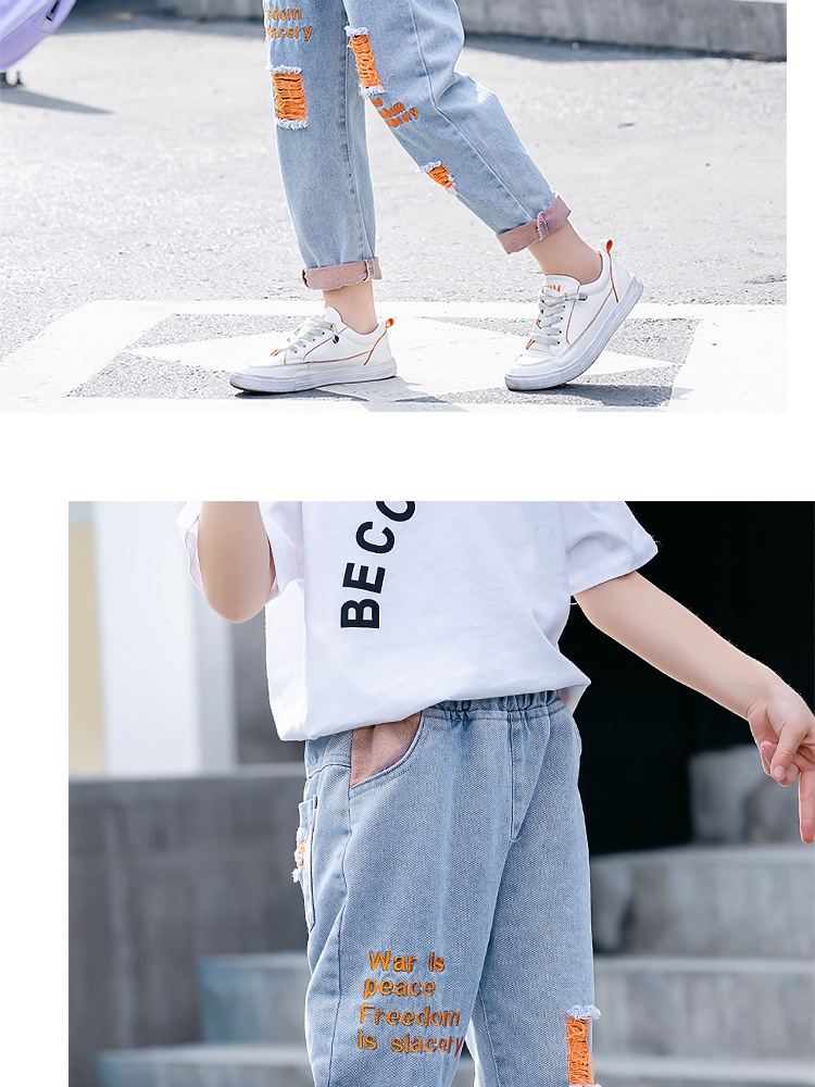 Летние джинсы для девочек с вышивкой и дырками оптом из Китая