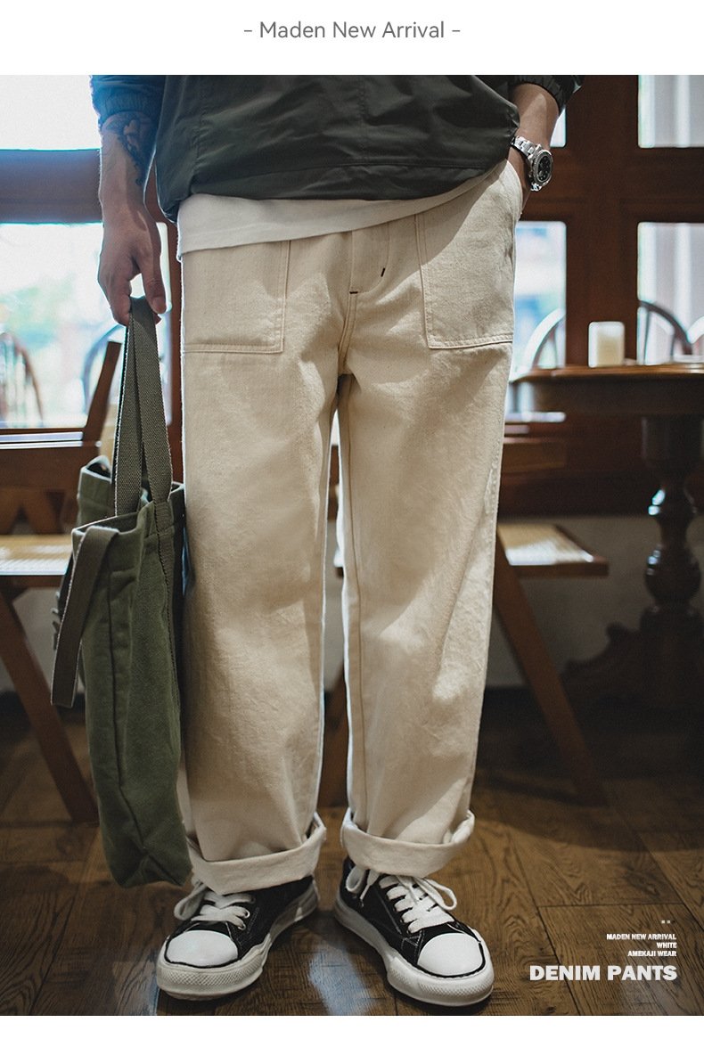 Мужские джинсы Маден ретро белого цвета оптом из Китая