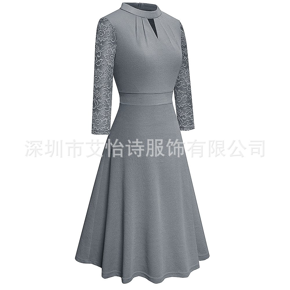 Платье с вырезом под горло и кружевной отделкой оптом из Китая