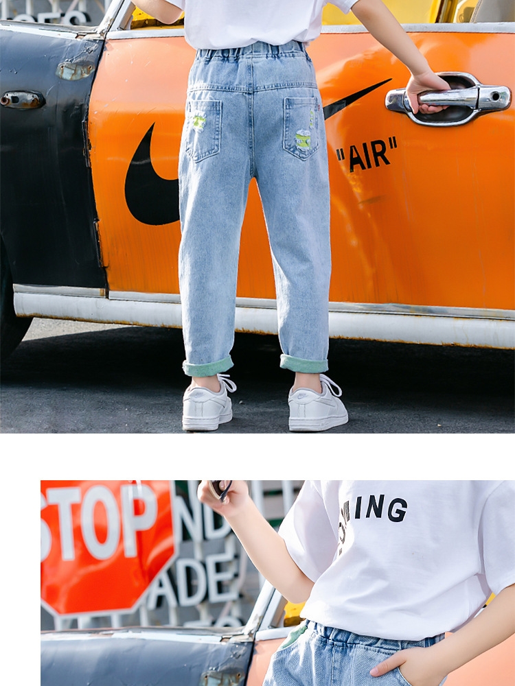 Летние джинсы для девочек с вышивкой и дырками оптом из Китая