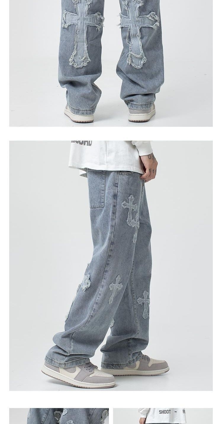 Джинсы с крестом и вышивкой оптом из Китая