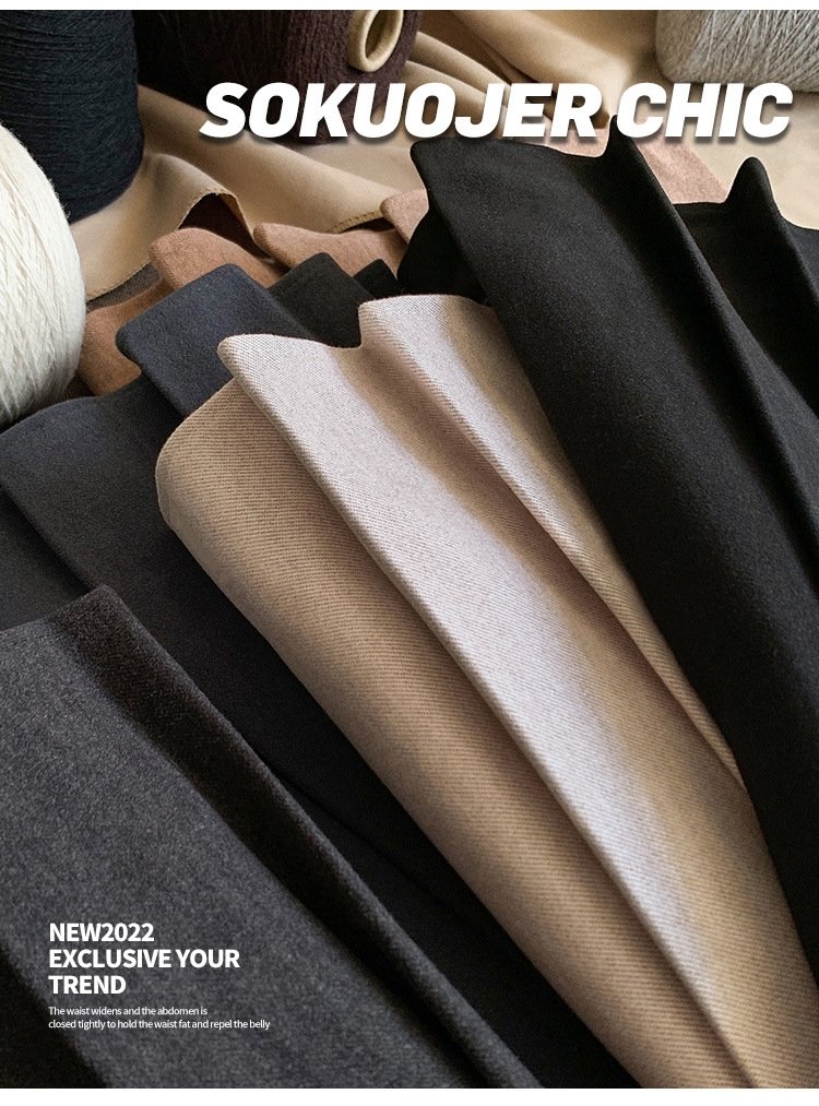 Женская юбка-плиссировка осенне-зимняя новинка из плотной шерсти с высокой посадкой, черного цвета, подчеркивающая стройность, большой размер A-силуэт оптом из Китая