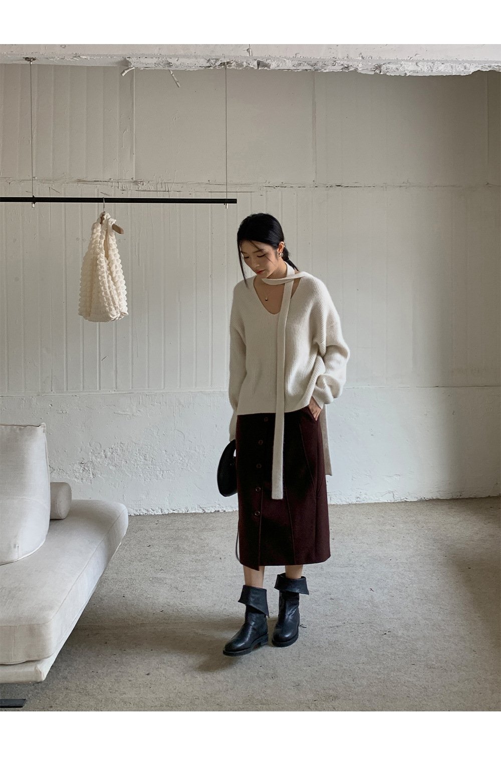 Шерстяная юбка с разрезом 2023 оптом из Китая