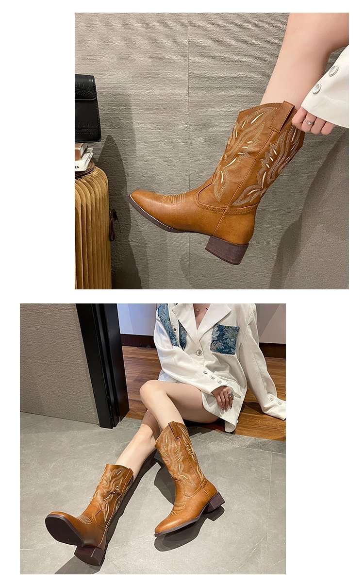 Женские сапоги рыцаря с вышивкой V-образного выреза 2024 весна-осень оптом