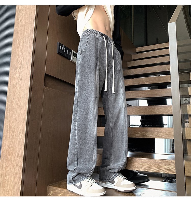 Джинсы мужские 2024 новинка весна осень тонкие американские уличные широкие прямые свободные брюки оптом из Китая