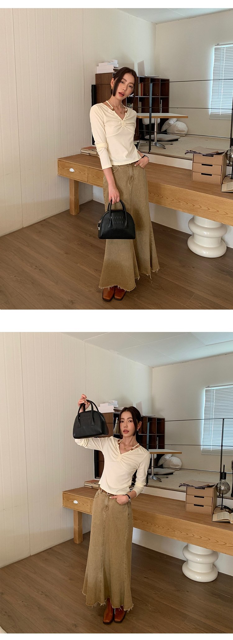 Высокая джинсовая юбка A-силуэта 2023 оптом из Китая