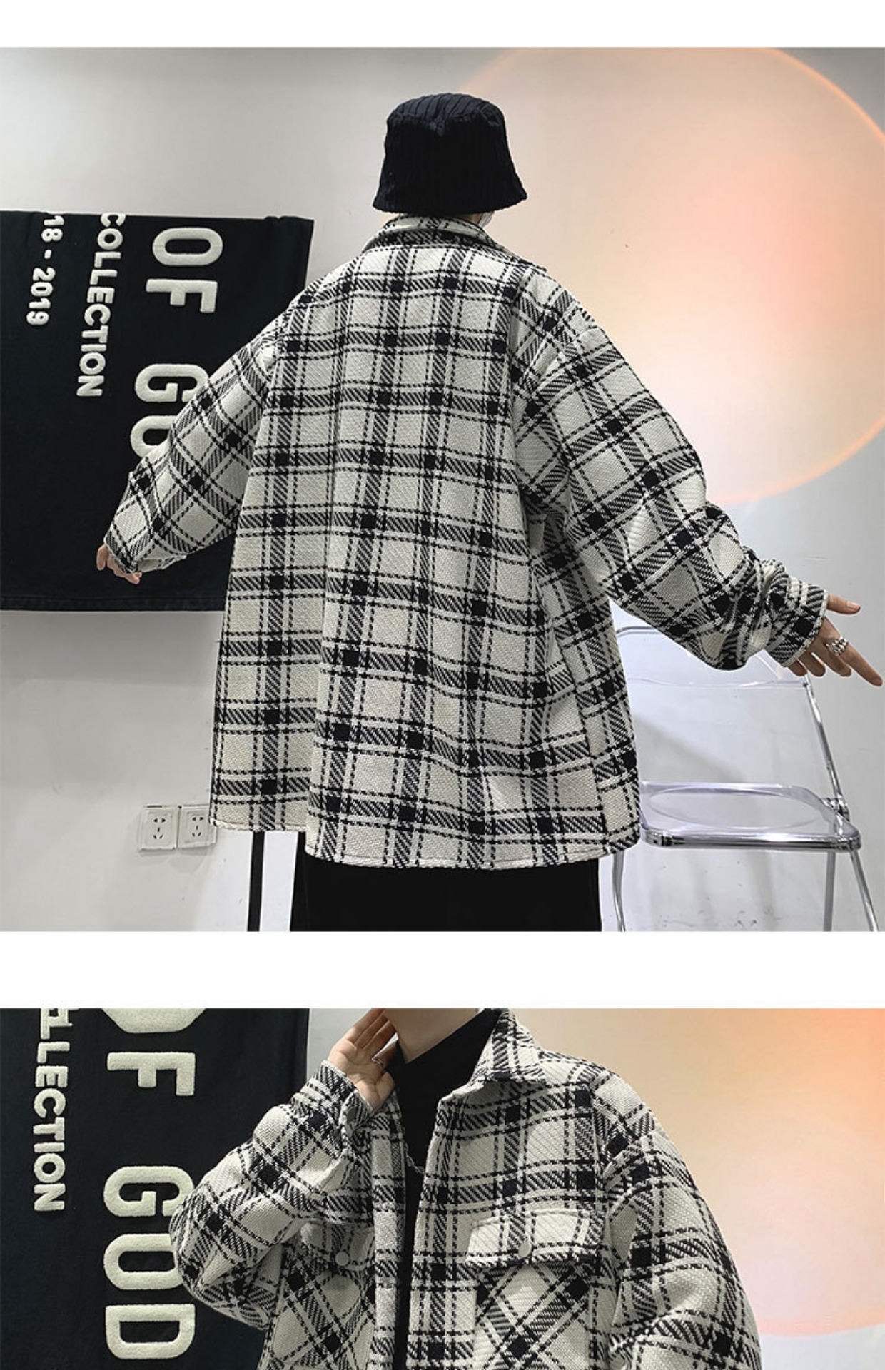 Мужская клетчатая куртка весна-лето 2024 оптом из Китая