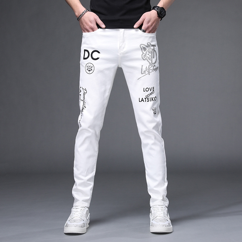 Мужские джинсы суженные белые оптом из Китая