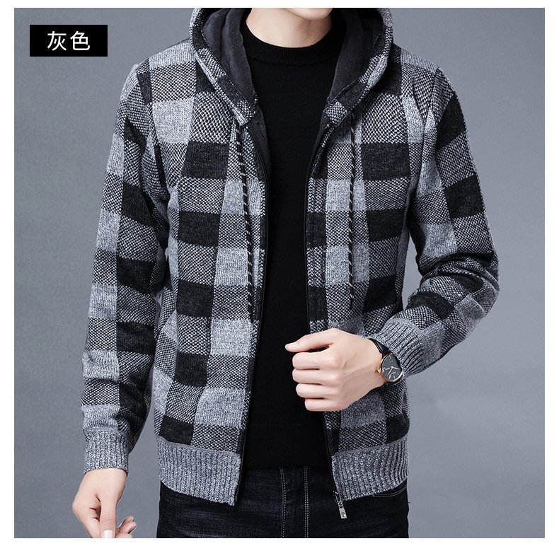Мужская зимняя толстовка с капюшоном и клетчатым узором оптом