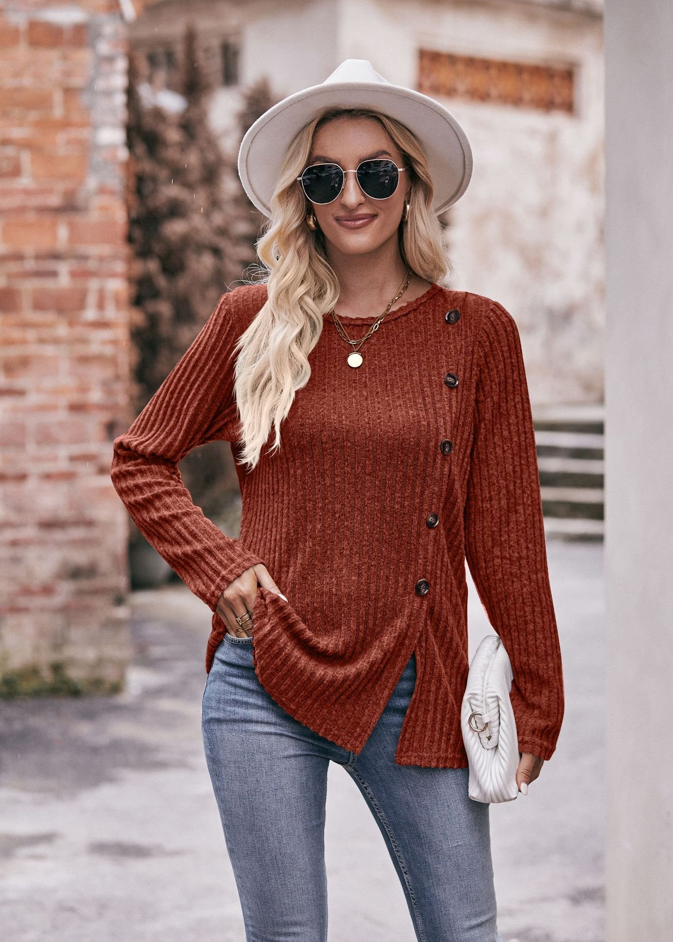 Женская футболка с круглым вырезом и пуговицами оптом из Китая