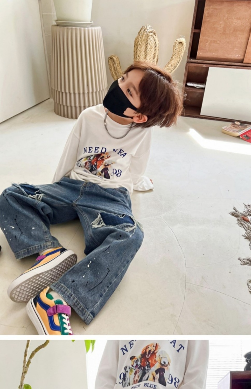 Детские джинсы в стиле рэтро с разрывами 2024 оптом из Китая