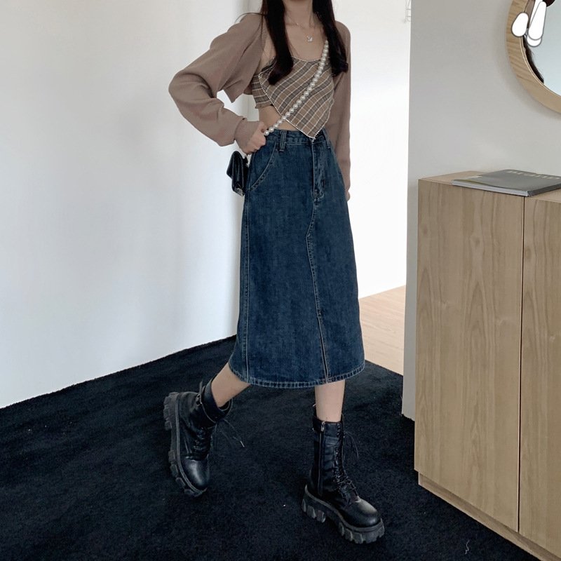 Джинсовая юбка винтажного высокого пояса оптом из Китая