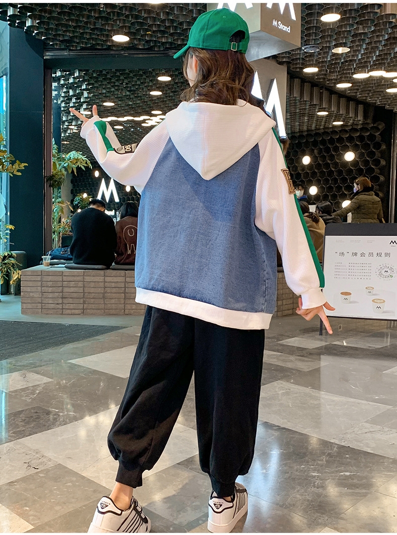 Детская бейсбольная куртка из джинсовой ткани с капюшоном оптом из Китая