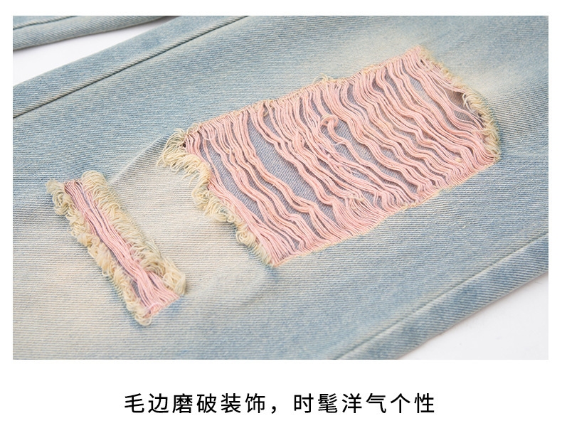 Джинсы для девочек 2023 весна и осень новые детские брюки корейской моды для девочек с дырками широкие брюки оптом из Китая