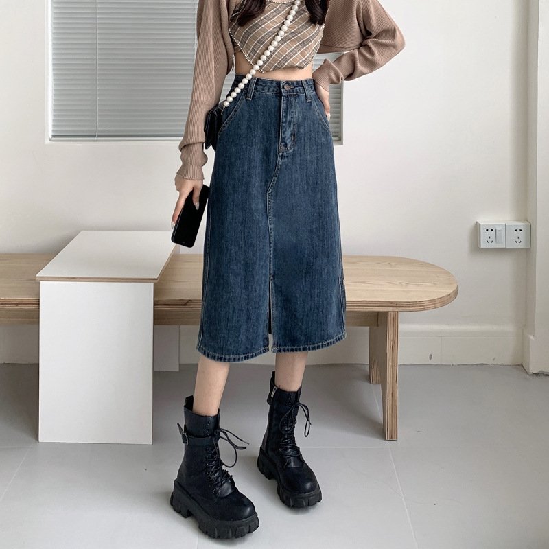 Джинсовая юбка винтажного высокого пояса оптом из Китая