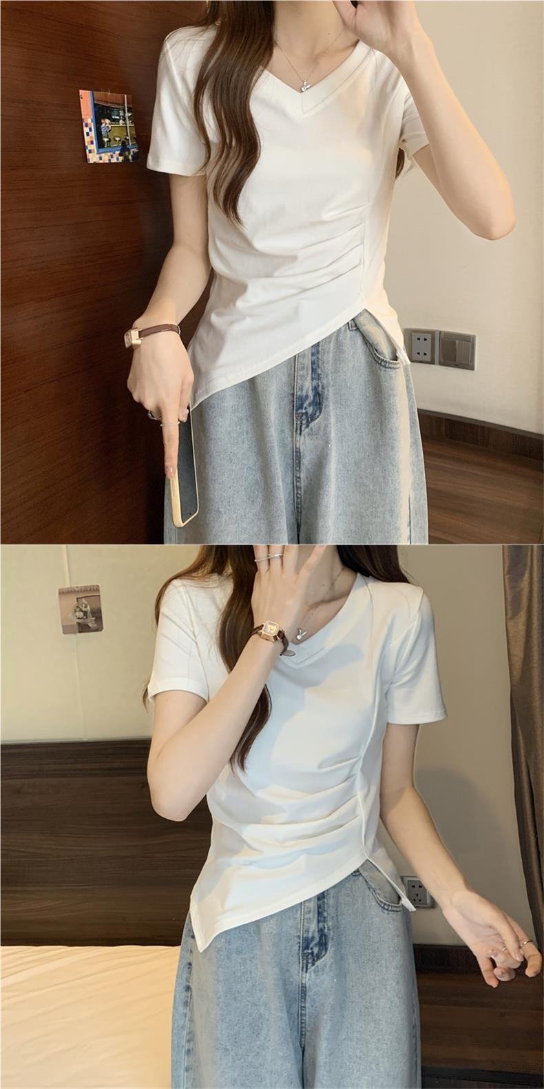 Футболка с коротким рукавом V-образным вырезом оптом