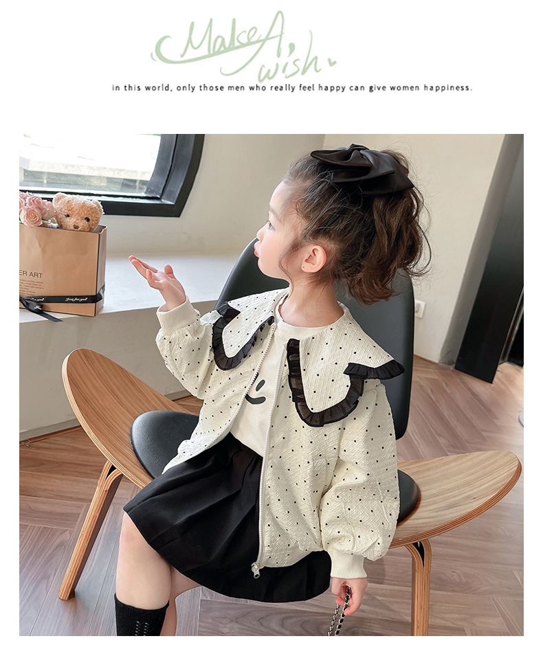 Детская куртка с воротником и узором в горошек оптом из Китая