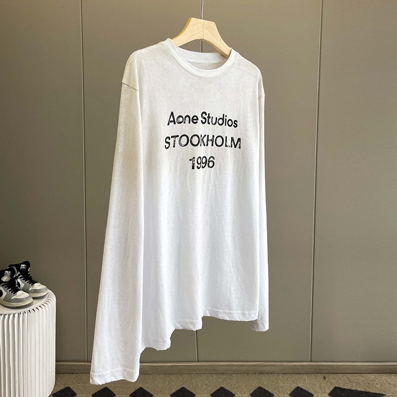 Футболка с длинным рукавом в стиле 2023SS с эффектом старения и градиентной печатью ACXD оптом