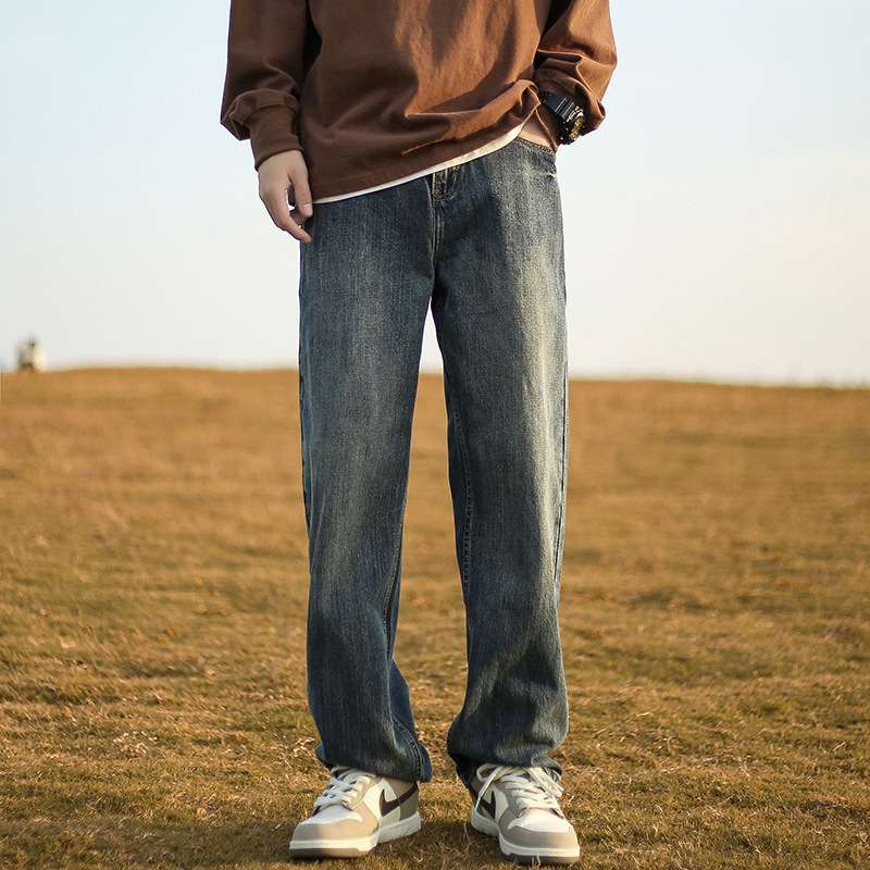 Джинсы мужские винтажные прямые длинные черного цвета оптом из Китая