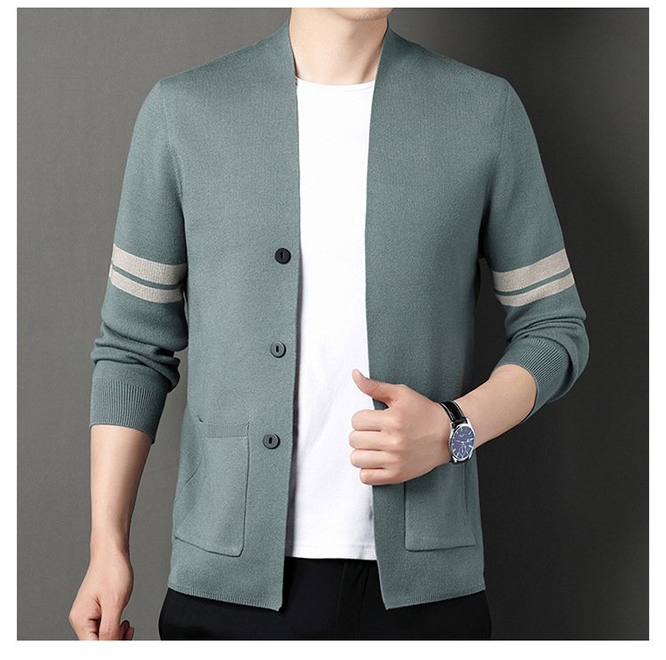 Мужская тонкая кардиган-жакет в полоску оптом