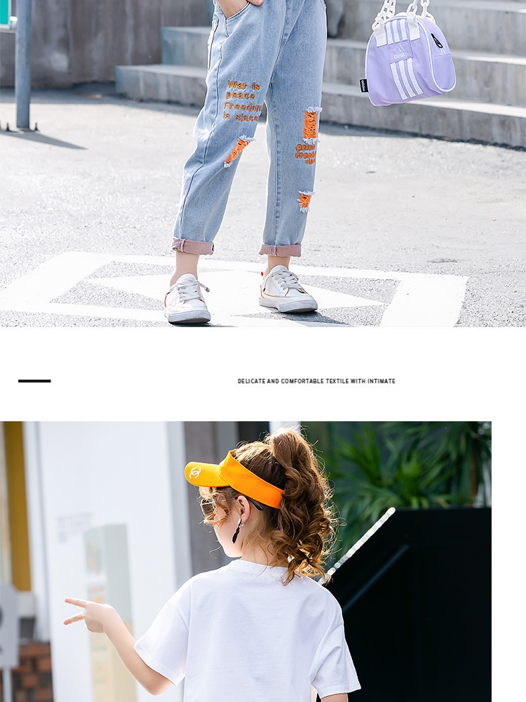 Летние джинсы для девочек с вышивкой и дырками оптом из Китая