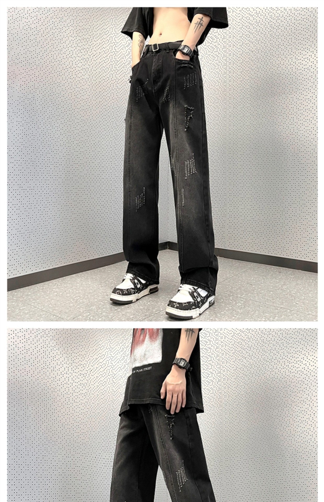 Черные джинсы с износом оптом из Китая